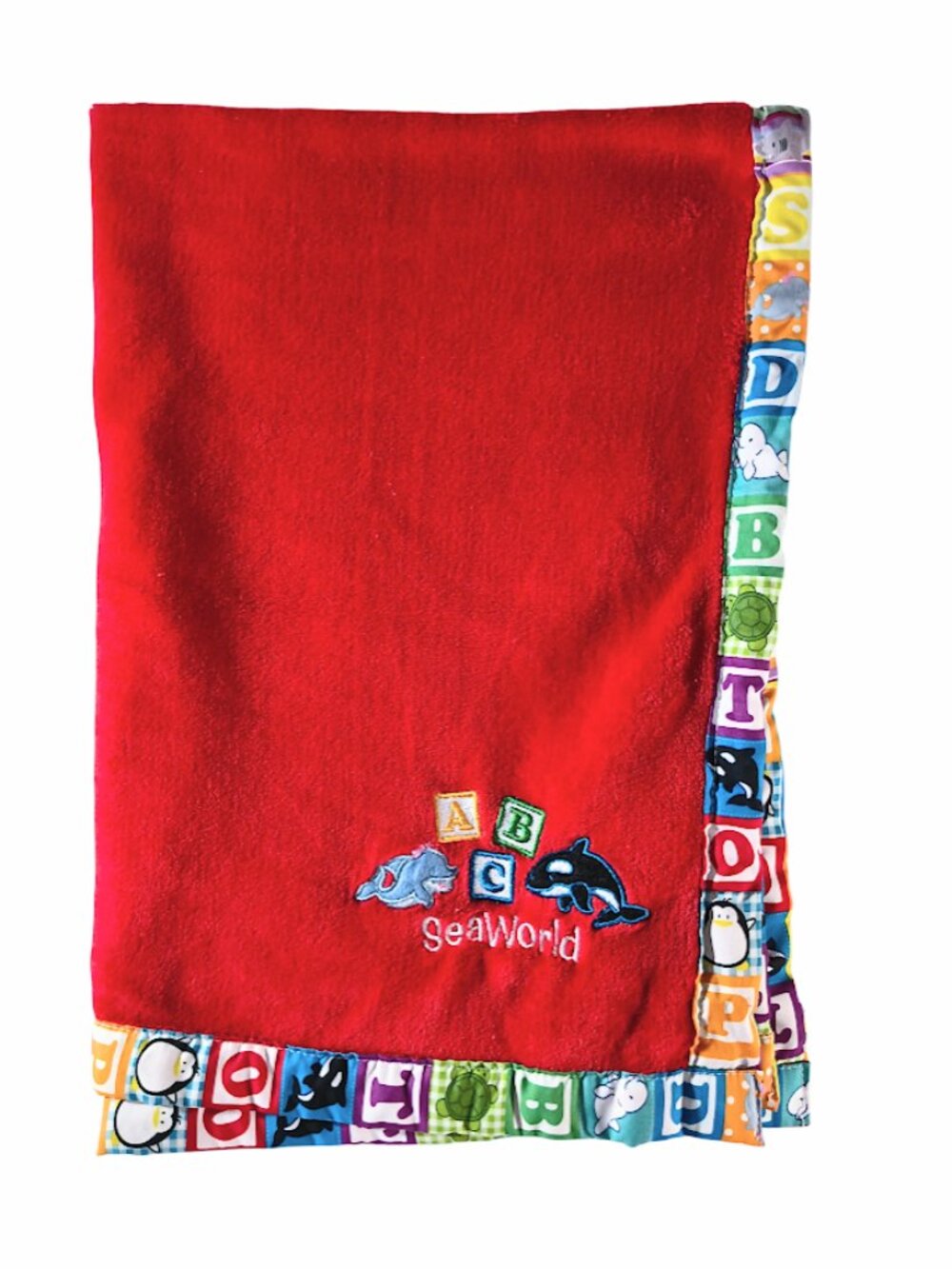 2018 Seaworld Shamu ABC's Animals Block Trim Security Lovey Blanket 28" X 39"